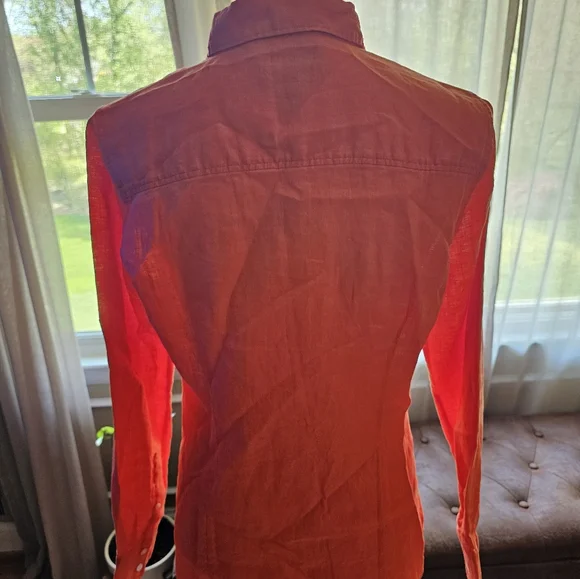 NWT, JCrew, Orange, Linen, Long Sleeve Shirt, size 6 - Picture 2 of 3